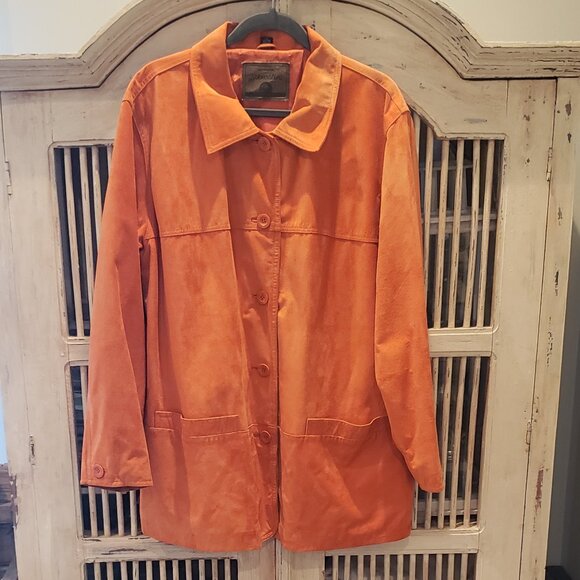St Johns Bay Burnt Orange Leather Suede Jacket 1X - Picture 1 of 10